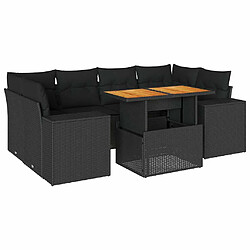 vidaXL Salon de jardin 7 pcs avec coussins noir résine tressée