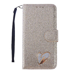 Universal Bling Diamond Téléphone Pu Leather Pliant Halder Portefeuille Couvercle avec sangle pour iPhone X (or)