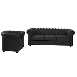 Avis Vente-Unique Canapé 3 places et fauteuil en cuir de buffle CHESTERFIELD - Noir