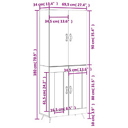 vidaXL Buffet haut Blanc brillant 69,5x34x180 cm Bois d'ingénierie pas cher