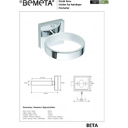 Bemeta - Maison De La Tendance Support sèche-cheveux mural BETA en chrome 8cmx5,5cmx10 cm