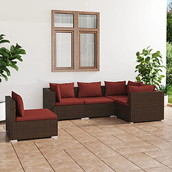 Maison Chic Salon de jardin 5 pcs + coussins - Mobilier/Meubles de jardin - Table et chaises d'extérieur résine tressée marron -MN79544