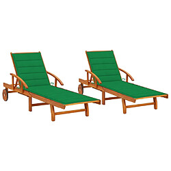 Helloshop26 Lot de 2 transats chaise longue bain de soleil lit de jardin terrasse meuble d'extérieur avec coussins bois d'acacia solide 02_0012041