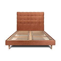 Sommeil de plomb Lit 135x190cm avec tête de lit capitonnée bouclette et sommier kit Terracotta - Hauteur totale : 29cm