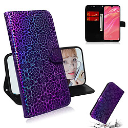 Wewoo Housse Coque Pour Huawei Y7 Prime 2019 Couleur unie Boucle magnétique colorée Flip horizontal en cuir PU avec support et fentes cartes et portefeuille et lanière Violet