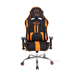 Decoshop26 Fauteuil de bureau gamer design sportif fonction de massage chauffant avec coussins en tissu noir / orange 10_0002536