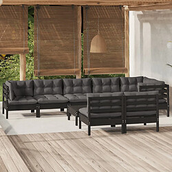 vidaXL Salon de jardin 9 pcs avec coussins Noir Bois de pin massif