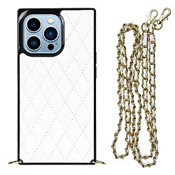 Coque en TPU + microfibre étui à chocs, motif de losanges et de lignes avec bandoulière blanc pour votre iPhone 13 Pro 6.1 pouces