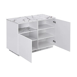 Acheter Vente-Unique Ilot central de cuisine avec 2 portes et 1 niche en MDF - Effet marbre blanc - CORELINA