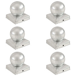 vidaXL Bouchons de poteau 6 pcs Globe final Métal galvanisé 91x91 mm