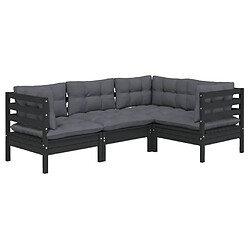 Avis Maison Chic Salon de jardin 4 pcs + coussins - Mobilier/Meubles de jardin - Table et chaises d'extérieur Noir Bois de pin -MN40768