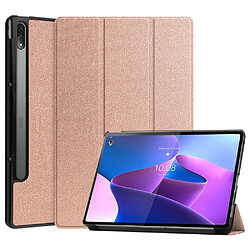 Etui en PU fonction réveil/veille automatique avec support tri-pliure or rose pour votre Lenovo Tab P12 Pro