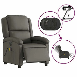 Maison Chic Fauteuil Relax pour salon, Fauteuil de massage inclinable électrique gris cuir véritable -GKD48179 pas cher