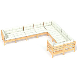 Maison Chic Salon de jardin 9 pcs + coussins - Mobilier/Meubles de jardin - Table et chaises d'extérieur crème Bois de pin -MN22069