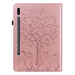 Etui en PU avec support et porte-cartes, motif arbre et cerf or rose pour votre Samsung Galaxy Tab S7 SM-T870/SM-T875/SM-T876B