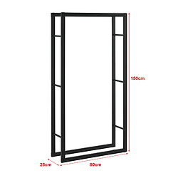 Helloshop26 Range-bûches pour usage intérieur extérieur porte-bûches design support rangement bois de chauffage en acier 80 x 25 x 150 cm noir 03_0006303