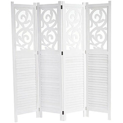 Decoshop26 Paravent 4 panneaux en bois blanc 170x160cm PAR04035