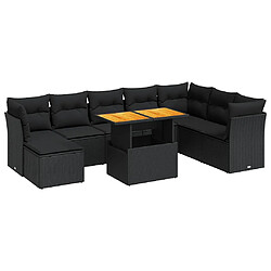 vidaXL Salon de jardin 9 pcs avec coussins noir résine tressée