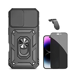 Kit De Film Anti-Espion 5D + Couvercle Anti-Impact Pour Fenêtre Coulissante De Défenseur Militaire Magnétique + Support Magnétique L De Voiture Pour Conduite Sûre Phonecare Compatible avec Apple iPhone 16 - Noir