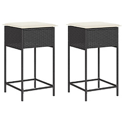 vidaXL Tabourets de bar jardin coussins lot de 2 noir résine tressée