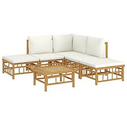 Avis Maison Chic Salon de jardin 6 pcs + coussins - Mobilier/Meubles de jardin - Table et chaises d'extérieur blanc crème bambou -MN30275