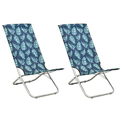 vidaXL Chaises de plage pliables lot de 2 Motif de feuilles Tissu