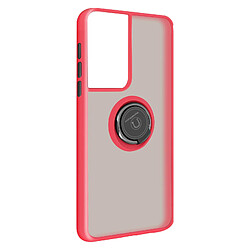 Avizar Coque Galaxy S21 Ultra Bi-matière Bague Métallique Fonction Support rouge