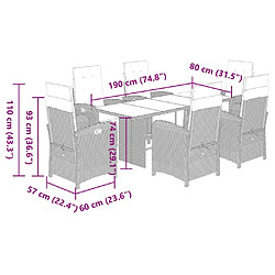 vidaXL Ensemble à manger de jardin et coussins 7 pcs gris rotin pas cher