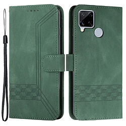 Etui en PU motif de losanges et lignes avec support, vert pour votre Realme C12/C15/C25/C25s/7i (Global)/Narzo 20/Narzo 30A