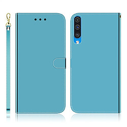 Wewoo Housse Coque Etui à rabat horizontal en surface imitation miroir pour Galaxy A50 avec porte-cartes et emplacements cartes ainsi que portefeuille et lanière bleu