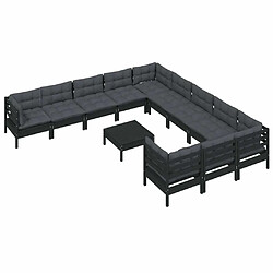 Avis Maison Chic Salon de jardin 12pcs + coussins - Mobilier/Meubles de jardin - Table et chaises d'extérieur Noir Bois de pin -MN73611