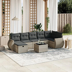 vidaXL Salon de jardin 8 pcs avec coussins gris clair résine tressée