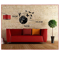 Wewoo Horloge murale Papillon étoile 3D acrylique stéréo salon chambre décoration miroir noir pas cher