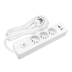 Null Multiprise SELDUR G3FH52B, 3 prises type E + interrupteur, USB A+C charge rapide 20W, Blanc, câble 5m