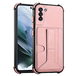 Coque en TPU + PU antichoc, avec béquille pliable, porte-cartes or rose pour votre Samsung Galaxy S21 FE 5G