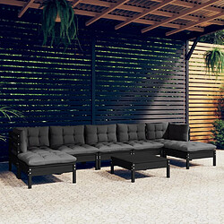 vidaXL Salon de jardin 8 pcs avec coussins Noir Bois de pin