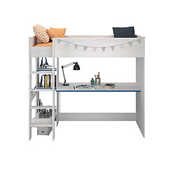 Acheter But Lit mezzanine 90x200 cm BILLY avec bureau et étagères de rangement blanc