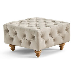 Lisa Design Walter - pouf chesterfield en velours - pieds bois Walter - pouf chesterfield en velours - pieds bois - Beige