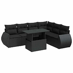 vidaXL Salon de jardin 7 pcs avec coussins noir résine tressée