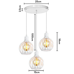 Stoex Lustre Moderne Plafonnier D'Intérieur Rétro 3 Lumières Suspension Vintage Suspension Lustre E27 Métal Blanc Pour Chambre, Salle À Manger, Bureau pas cher