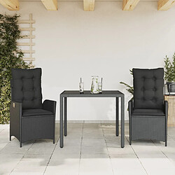 vidaXL Ensemble à manger de jardin avec coussins 3 pcs Noir