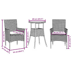 vidaXL Ensemble à manger de jardin et coussins 3 pcs beige rotin verre pas cher