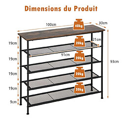 Helloshop26 Étagère meuble à chaussures en métal avec patins antidérapants réglables table console à 5 niveaux avec étagères amovibles 20_0004656