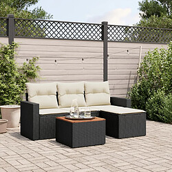 vidaXL Salon de jardin 5 pcs avec coussins noir résine tressée