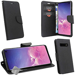 Htdmobiles Housse etui portefeuille pour Samsung Galaxy S10+ Plus + film ecran - NOIR / NOIR