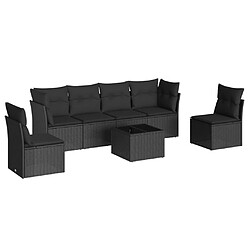 vidaXL Salon de jardin 7 pcs avec coussins noir résine tressée