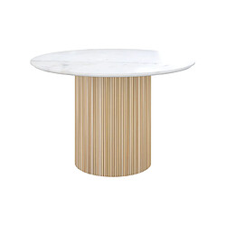 Rendez Vous Deco Table ronde 4 personnes Agathe en marbre blanc et bois de manguier