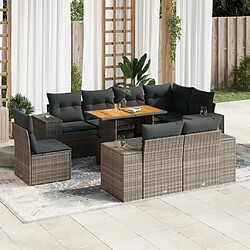 vidaXL Salon de jardin 9 pcs avec coussins gris résine tressée