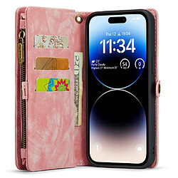 Etui en cuir fendu CASEME avec support pour votre iPhone 14 Pro - rose