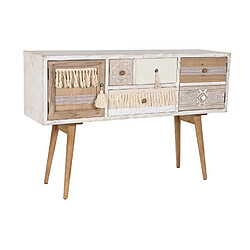 Pegane Buffet, meuble de rangement en bois de sapin coloris blanc, naturel - Longueur 120 x Profondeur 35 x hauteur 80 cm